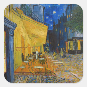 Vincent van Gogh - Café-Terrasse bei Nacht Quadratischer Aufkleber