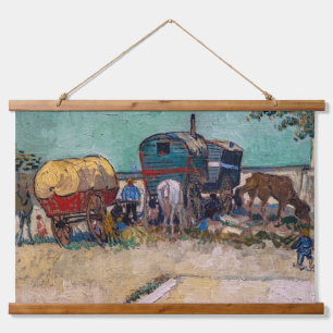 Vincent Van Gogh - Caravans, Sinti und Roma Camp b Wandteppich Mit Holzrahmen
