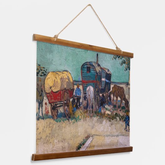 Vincent Van Gogh - Caravans, Sinti und Roma Camp b Wandteppich Mit Holzrahmen (Gewinkelt)