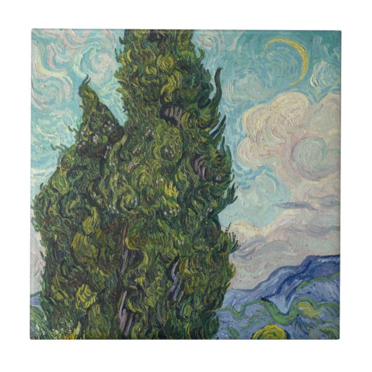 Vincent van Gogh - Cypresses Fliese (Vorderseite)