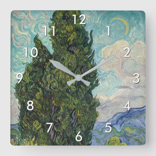 Vincent van Gogh - Cypresses Quadratische Wanduhr (Vorderseite)