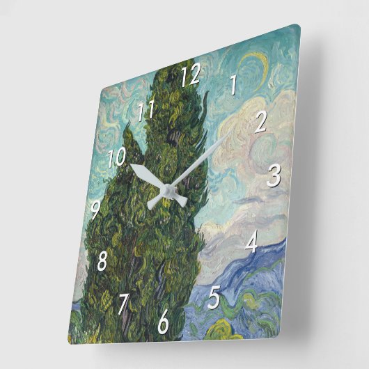 Vincent van Gogh - Cypresses Quadratische Wanduhr (Winkel)