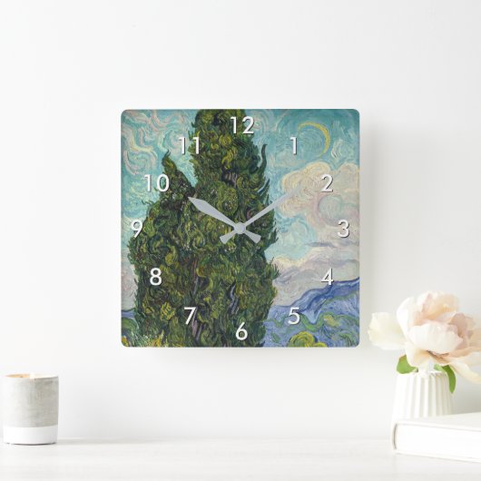 Vincent van Gogh - Cypresses Quadratische Wanduhr (Zuhause)