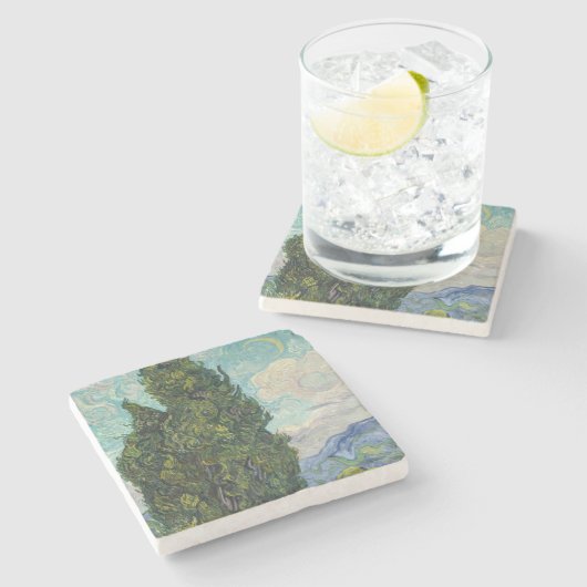 Vincent van Gogh - Cypresses Steinuntersetzer (Seitenansicht)