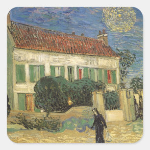 Vincent van Gogh - Das weiße Haus bei Nacht Quadratischer Aufkleber