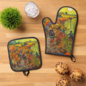Vincent van Gogh - Der rote Weingarten Ofenhandschuh & Topflappen-Set (Oben Unten)
