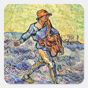Vincent Van Gogh - Der Sämann - Kunstmalerei Quadratischer Aufkleber