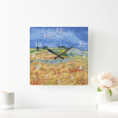 Vincent van Gogh - Die Felder / Schlicht bei Auver Quadratische Wanduhr (Zuhause)