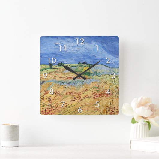 Vincent van Gogh - Die Felder / Schlicht bei Auver Quadratische Wanduhr (Zuhause)