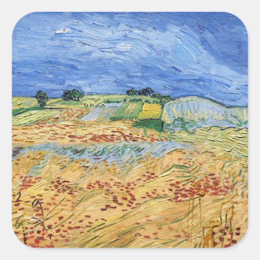 Vincent van Gogh - Die Felder / Schlicht bei Auver Quadratischer Aufkleber (Vorderseite)