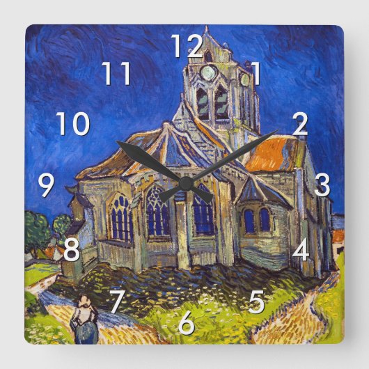 Vincent van Gogh - Die Kirche von Auvers Quadratische Wanduhr (Vorderseite)