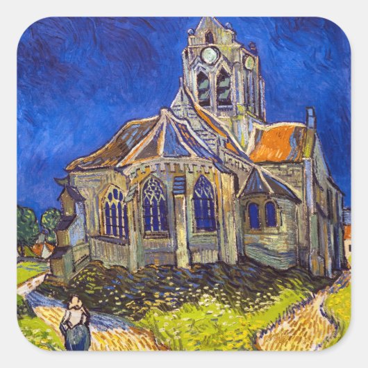 Vincent van Gogh - Die Kirche von Auvers Quadratischer Aufkleber (Vorderseite)