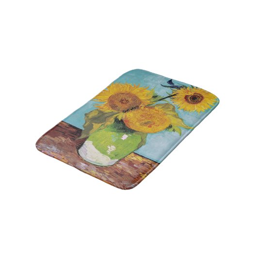 Vincent Van Gogh - Drei Sonnenblumen in einer Vase Badematte (Schrägansicht)