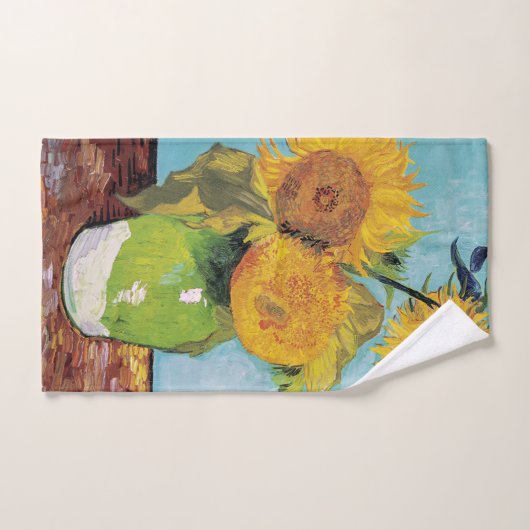Vincent Van Gogh - Drei Sonnenblumen in einer Vase Badhandtuch Set (Handtuch)