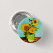 Vincent Van Gogh Drei Sonnenblumen in einer Vase Button (Vorne & Hinten)