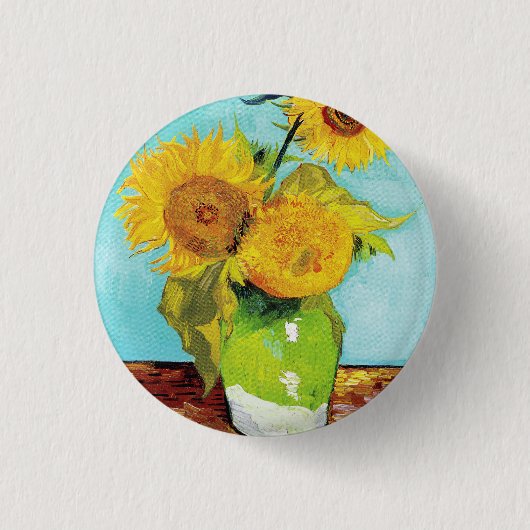 Vincent Van Gogh Drei Sonnenblumen in einer Vase Button (Vorderseite)