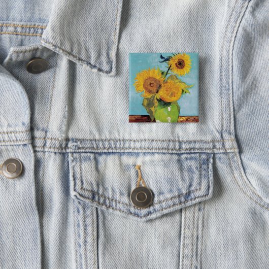 Vincent Van Gogh - Drei Sonnenblumen in einer Vase Button (Beispiel)