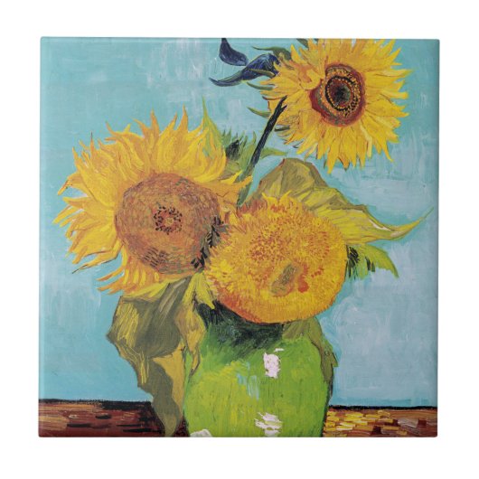 Vincent Van Gogh - Drei Sonnenblumen in einer Vase Fliese (Vorderseite)