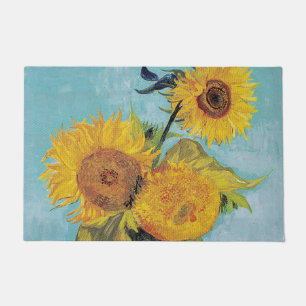 Vincent Van Gogh - Drei Sonnenblumen in einer Vase Fußmatte