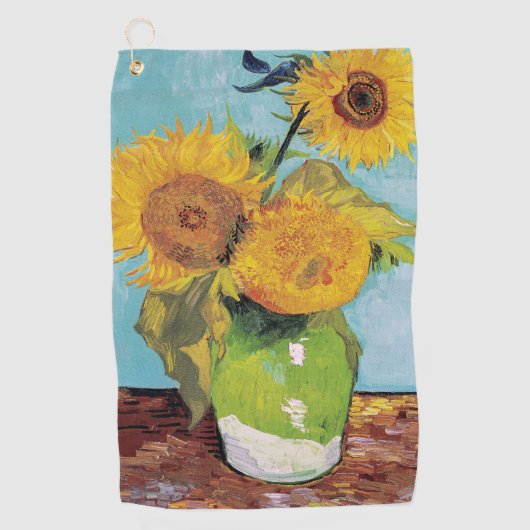 Vincent Van Gogh - Drei Sonnenblumen in einer Vase Golfhandtuch (Vorderseite)