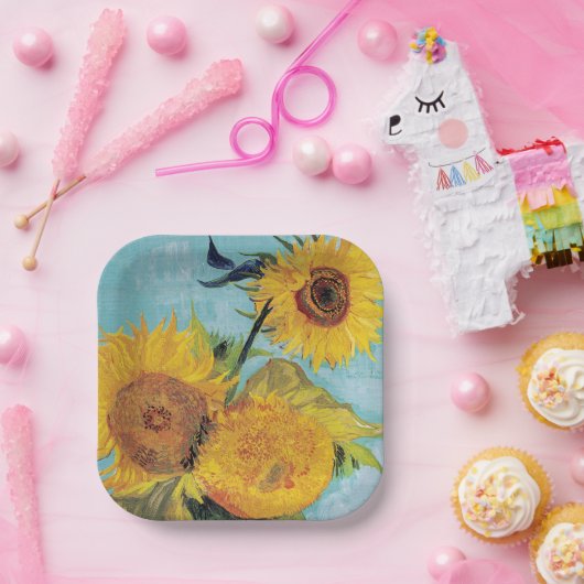 Vincent Van Gogh - Drei Sonnenblumen in einer Vase Pappteller (Party)