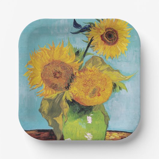 Vincent Van Gogh - Drei Sonnenblumen in einer Vase Pappteller (Vorderseite)