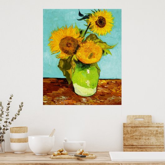 Vincent Van Gogh Drei Sonnenblumen in einer Vase Poster (Küche)