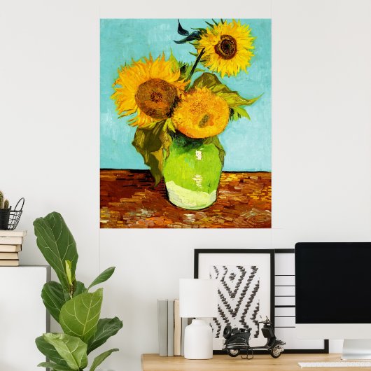 Vincent Van Gogh Drei Sonnenblumen in einer Vase Poster (Heimbüro)