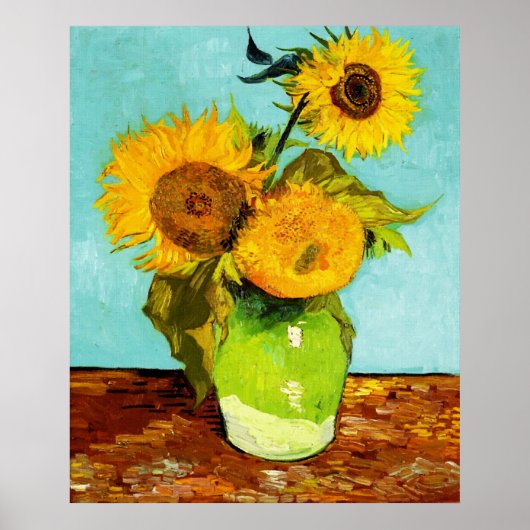 Vincent Van Gogh Drei Sonnenblumen in einer Vase Poster (Vorne)