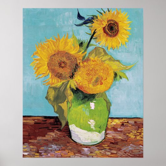Vincent Van Gogh - Drei Sonnenblumen in einer Vase Poster (Vorne)