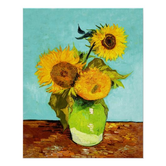 Vincent Van Gogh Drei Sonnenblumen in einer Vase Poster (Vorderseite)