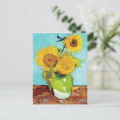 Vincent Van Gogh Drei Sonnenblumen in einer Vase Postkarte (Stehend Vorderseite)
