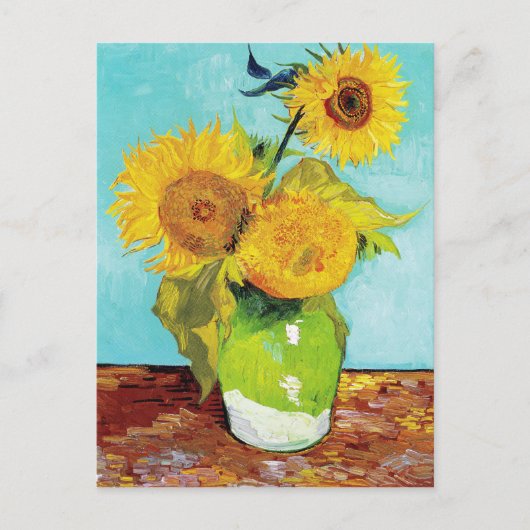 Vincent Van Gogh Drei Sonnenblumen in einer Vase Postkarte (Vorderseite)