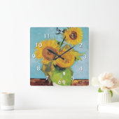 Vincent Van Gogh - Drei Sonnenblumen in einer Vase Quadratische Wanduhr (Zuhause)