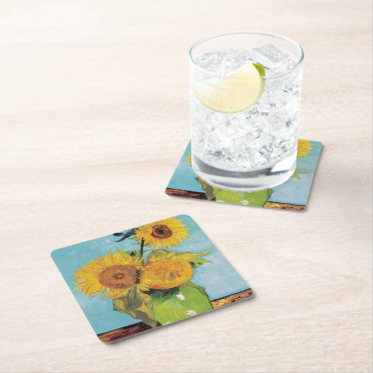 Vincent Van Gogh - Drei Sonnenblumen in einer Vase Rechteckiger Pappuntersetzer (Vor Ort)