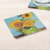 Vincent Van Gogh - Drei Sonnenblumen in einer Vase Rechteckiger Pappuntersetzer (angewinkelt)