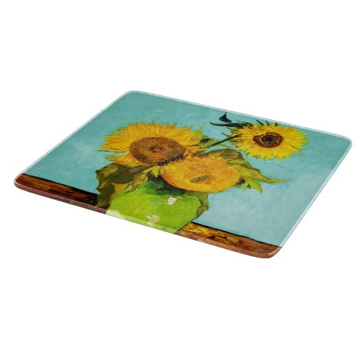 Vincent Van Gogh Drei Sonnenblumen in einer Vase Schneidebrett (Ecke)