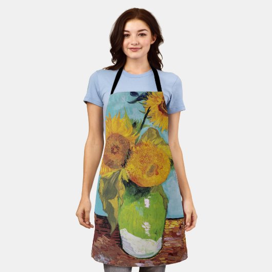 Vincent Van Gogh - Drei Sonnenblumen in einer Vase Schürze (Getragen)