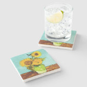 Vincent Van Gogh Drei Sonnenblumen in einer Vase Steinuntersetzer (Seitenansicht)