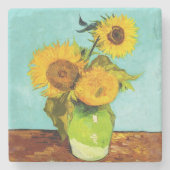 Vincent Van Gogh Drei Sonnenblumen in einer Vase Steinuntersetzer (Vorderseite)