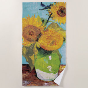Vincent Van Gogh - Drei Sonnenblumen in einer Vase Strandtuch
