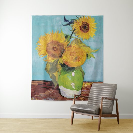 Vincent Van Gogh - Drei Sonnenblumen in einer Vase Wandteppich (Beispiel)