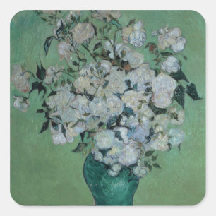 Vincent van Gogh   ein Vase Rosen, 1890 Quadratischer Aufkleber
