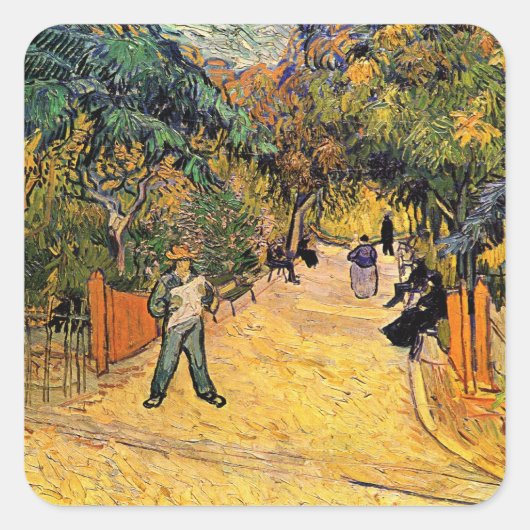 Vincent van Gogh - Eingang zum Public Park, Arles Quadratischer Aufkleber (Vorderseite)