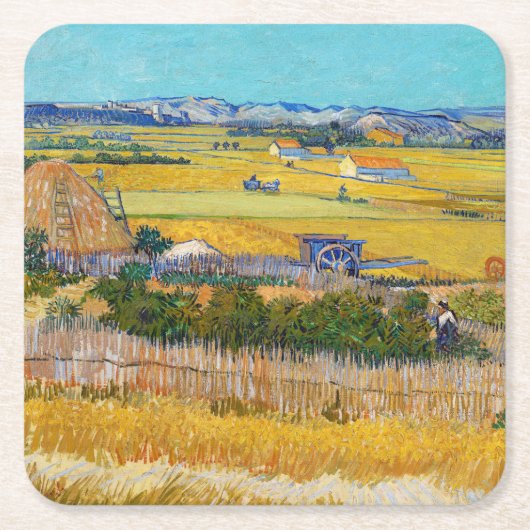 Vincent van Gogh - Ernte bei La Crau Rechteckiger Pappuntersetzer (Vorderseite)