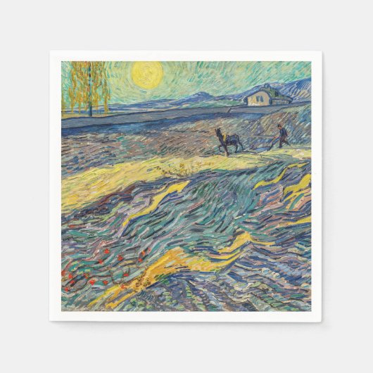 Vincent van Gogh - Feld mit pflügenden Bauern Serviette (Vorderseite)