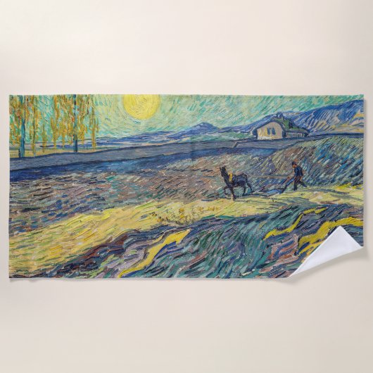 Vincent van Gogh - Feld mit pflügenden Bauern Strandtuch (Vorderseite)