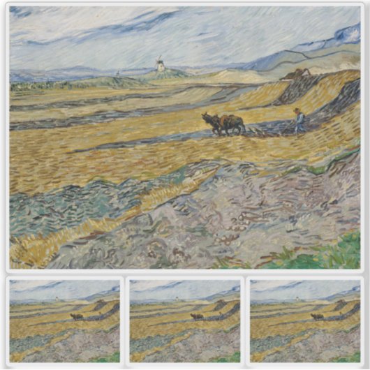 Vincent Van Gogh, Feld mit Plowman Aufkleber (Vorderseite)