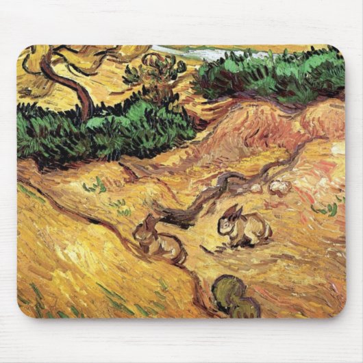 Vincent Van Gogh - Feld mit zwei Kaninchen Kunstfe Mousepad (Vorne)
