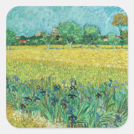 Vincent van Gogh - Field with Irises near Arles Quadratischer Aufkleber (Vorderseite)